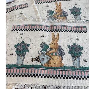 VTG 90s Debbie Mumm Spring Bunny Hydrangea Floral Placemats‎ Set of 4